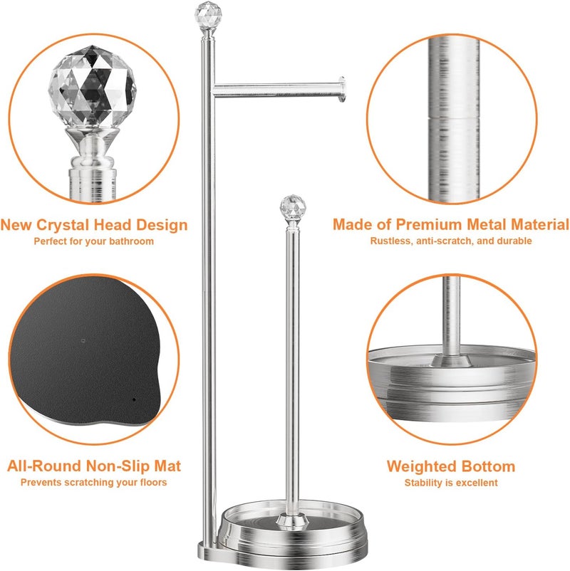 Kasunto Toilet Paper Holder for Bathroom, Heavy Weighted Metal Free Standing Toilet Paper Holder Stand with Crystal Ball, Toilet Paper Roll Stand for Bathroom Accessories - Image 2